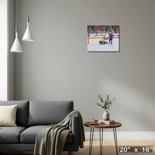 Connor McDavid Unsigned 16" x 20" Canvas Oilers vs Bruins 20" x 16"